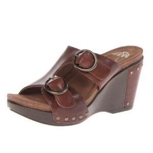 Dansko Womens 7 Fern Leather Platform Wedge Buckle Sandals Shoes